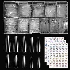 클리어 네일 팁 키스베어 코핀 네일 페이크 아크릴 네일 팁 500Pcs 하프커버 False Nail Tips 3시트 Nail Salons와 DIY Nail, 1, 단일옵션