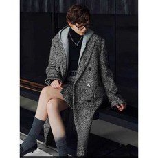 헤링본 코트 빅카라 오버핏 격자 무늬 겨울 여성 데일리 클래식 롱코트