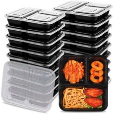 Moretoes 50팩 946.4ml32온스 밀프렙 용기 재사용 가능 뚜껑 있는 3칸 가능한 음식 테이크아웃 런치 박스 전자레인지냉동고식기세척기 사용, 3-Compartment, 50-Pack, 32oz, 50개