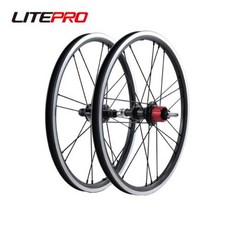 Litepro 접이식 자전거 외부 7 단 휠셋 브롬톤호환 자전거용 349 휠 74mm 112mm 허브 16 인치, Black