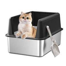 고양이펠렛화장실 스텐 스틸 고양이 쓰레기통 XL 19 7 u201D L x 13 8 W 11 u201DH 깊이의 대형 금속 높은 면이 소형 고양이용 누수 방지 논스틱 청소에는 쓰레, Grey 11.8 deep, 1개
