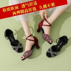 여성 댄스화 여성 라틴댄스화 성년 힐 전문 큐빅 오픈토 소프트 베이스광장 사교댄스화, 01 34, 01 와인 117 굽 7.5 실외고무창