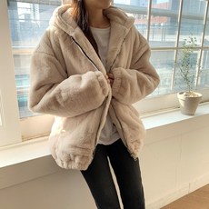 [리엘라]모레나 밍크 루즈누빔후드집업