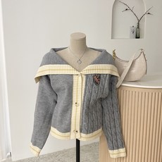 허니제이 / 스쿨룩 세일러 케이프 카라 와펜 가디건(3colors)