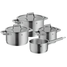 WMF Comfort Line附蓋不鏽鋼鍋具4件組, 銀色, 低身湯鍋 16cm+低身湯鍋 20cm+高身湯鍋 20cm+單柄湯鍋 16cm, 1組