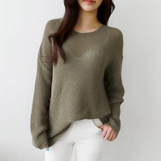 여자 봄 루즈핏 시스루 부클 니트 티셔츠