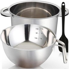 마시이 더블보일러 냄비세트 1250ML1.1초콜릿을 녹이는 QT 믹싱볼 2200ML 2QT 304 스테인리스 냄비에 초콜릿 캔디 캔들 비누 왁스를 실리콘 주걱 포함, A-2500ml, 1개