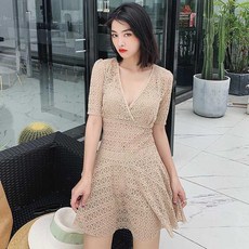 빅사이즈 여성 수영복 여름 섹시 대흉강탁 뚱뚱한 200근 배가리기 슬림핏 온천 분체 뭉실뭉실, 베이지 색깔 D컵