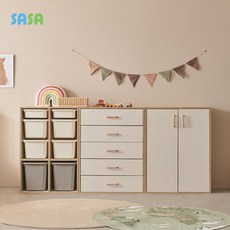 사사가구 레이나 유아동5단서랍장+옷장+장난감정리함 세트, 크림화이트
