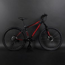  입문용 알루미늄 21단 기계식디스크브레이크 27.5인치 MTB 자전거_반조립, 17인치, 블랙/레드 