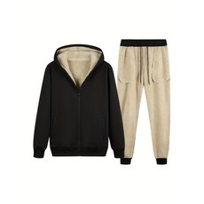 양털 안감 남자 운동 2Pcs Tracksuit 세트 캐주얼 전체 지퍼 Sweatsuits 긴 소매 까마귀와 조깅 바지 체육관 운동 실행에 대 한 설정