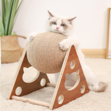 고양이스크래쳐 수직 원형 원목 붙이는스크래쳐 천연 사이잘삼 고양이 스크래처 볼 내마모성, 삼각형 유형, 작은