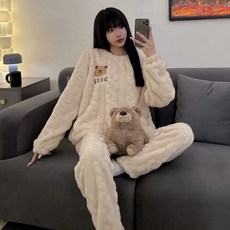 WILDSEA 겨울 남녀공용 커플 극세사 수면잠옷