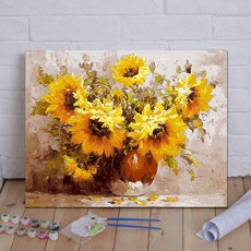 분위기 해바라기 꽃병 수채화 유화그리기 DIY 대형 캔버스, 60X75