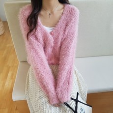 상상그이상 여성용 국내제작 루즈핏 부클 퍼 솔잎 가디건 브이넥 펄니트 청순한 색감예쁜 3게이지 깃털 가디건 털빠짐 없는 여리핏 니트