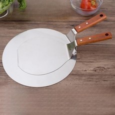 다용도 피자삽 대형 원형 뒤집개 피자받침대 파전 철판 부침개 스텐 뒤지게, A타입 - 브라운 핸들세트, 1개