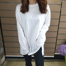 디바스타 여성용 옷장속 기본템 기본 라운드 면 트임 롱티셔츠