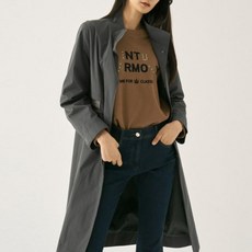 여성 하이넥 가죽패치 A라인 야상 롱 점퍼 [2컬러]