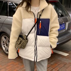 네온 배색 뽀글이 여성 패딩 양털 집업 점퍼 겨울 자켓