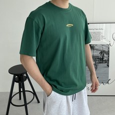 다이나믹피플 남녀공용 스몰 레터링 오버핏 두꺼운 반팔 티셔츠