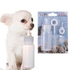 물 분유 약 급여 반려동물 강아지 고양이 젖병 60ml 병 세척솔 젖꼭지 2개 송곳 세트, 1세트, 반투명