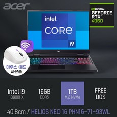 ACER PREDATOR HELIOS NEO 16 코어i9 인텔 13세대 지포스 RTX 4060, 블랙, 1TB, 16GB, FREE DOS, 16 PHN16-71-93WL