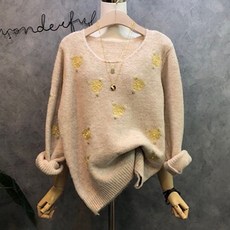 라임브릿지 감성 플라워 자수 라운드 니트