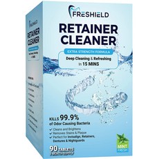 freshield 리테이너 의치 클리너 정제얼룩 플라그 악취 제거 invisalign 의치 리테이너 마우스 가드 교정기 치아 교정기 야간 보호대 치과기구와 호환, One Color, One Size