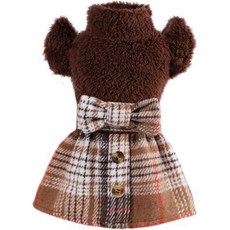 작은 강아지를 위한 강아지 드레스 소녀 겨울 옷 플리스 따뜻한 치와와를 애완동물 추운 날씨 도그 코트 고양이 의상 격자무늬 치마 귀여운 중 갈색, Brown, Small, Small