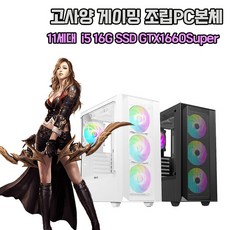 게이밍 조립 본체 데스크탑 PC i5 11400F 16G SSD GTX1660Super 게임용 컴퓨터 윈10 롤 발로란트 배그 로아 오버워치 디아4, SSD240G, HDD 1TB 추가, 블랙 - 11400