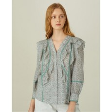 바네사브루노 아떼 19FW 그린 러플장식 면 긴팔블라우스 VLBL9C303E2