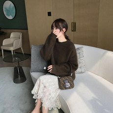 겨울 가을 인싸템 밍크 털 스웨터 여성 풀오버 후드 와이드 루즈핏 오버핏 소프트스타일 외 입다 두꺼운