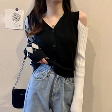 H23599 여성 펀칭 어깨트임 니트 스웨터