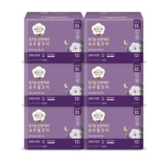 좋은느낌 유기농 순면커버 맥시슬림 오버나이트 날개형 12P X6팩 / 생리대, 12개입, 6개