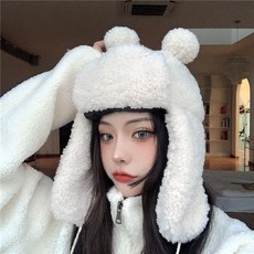 제니 곰돌이 귀도리 양 털 뽀글이 방한 스키장 모자