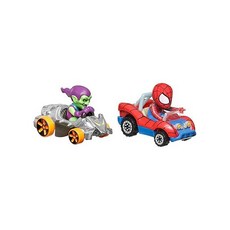 Hot Wheels RacerVerse Toy Cars 2-Pack Set of 2 Die-Cast Vehicles with Character Driver Optimized, Spiderman + Green Goblin, one option