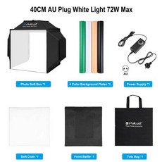 PULUZ 사진 스튜디오 라이트 박스 40cm 접이식 72W 5500K 사진 스튜디오 촬영 텐트 박스 키트 사진 라이트 박스 4 가지 색상 배경, 5) 40CM AU Plug, 1개