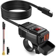 Extractme 오토바이 USB 충전기 코드 전압계 모토 POWER LOGIC 공급 장치 소켓 어댑터 방수 QC3 C타입 4A, Red 001B, 1개