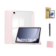 갤럭시탭A9 펜수납 아크릴 북커버 케이스+9H강화유리필름+터치펜+클리너 SM-X110 X115
