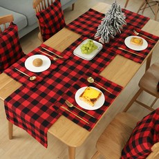 크리스마스 장식 용품 체크 천 식탁 매트 식탁 나이프 포크 접시 식탁 매트 체크 식탁보, 하나, 저렴한 백화점, 1개