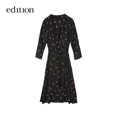 뷔스티에 edition박쥐 프린팅 원피스 봄 V인솔한 벨트 투피스 EA181DRS127moco