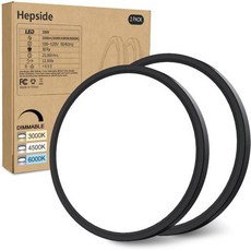 2PACK 플러시 마운트 LED 천장 조명기구 블랙 12인치 28와트 조광 및 3000K-4500K-6000K 3색 가능 램프 3200주방 침실 복도 현관을 위한 LM, Black, 12Inch-2packs
