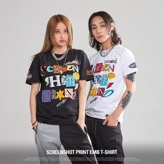 무니크영 스크린샷 프린트 자수 브랜드 오버핏 반팔티셔츠 빅사이즈 남자 여자 커플 S11054 리뷰후기