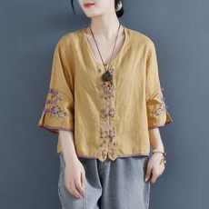 vsyoy 여성 개량한복 자수 면마 셔츠 생활한복 봄 여름 가을 개량전통의상
