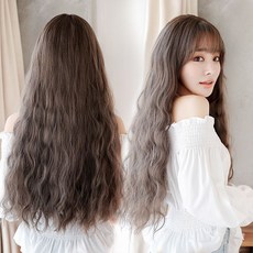 여자의 가발 긴 곱슬 머리 큰 파도 헤어 패션 Jiafa 옥수수 다림질 화학 섬유 가발 헤드 커버, 브라운(정수리 블랙) 63cm