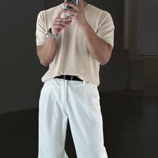 빠델 라운드 워셔블 머슬핏 니트 반팔