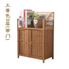 라탄 원목 다양한 종류 엔틱 미니 가성비 수납장 장식장, 황토색 3단 (문)