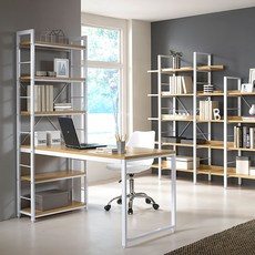 공간철학 조디 철제 H형 넓은 컴퓨터용 중학생 고등학생 대학생 공부방 책상 세트 1600, 화이트_내츄럴