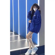 클레인 블루 후드 여성 가을 겨울 블루 플러스 벨벳 긴팔 디자인감 미니 오버사이즈 코트