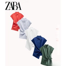 자라 ZARA 여름 시리즈 매듭 디테일 포플린 비대칭 밑단 셔츠 9479048 250